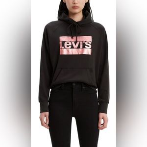 NWT Levi’s Hoodie Black with Pink Metallic Logo